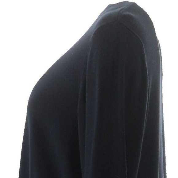 NWT ISAAC MIZRAHI BLACK RUFFLE CREW NECKLINE BELL SLEEVE TUNIC SWEATER LARGE - Picture 4 of 12